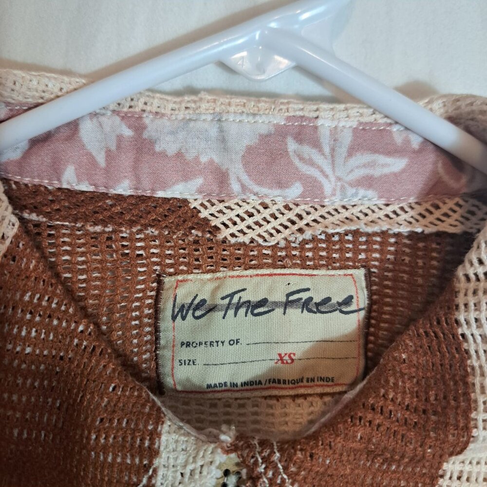 Free People We The Free Del Mar Cabana Shirt Brown Combo NEW SIZE XSMALL - Picture 7 of 8